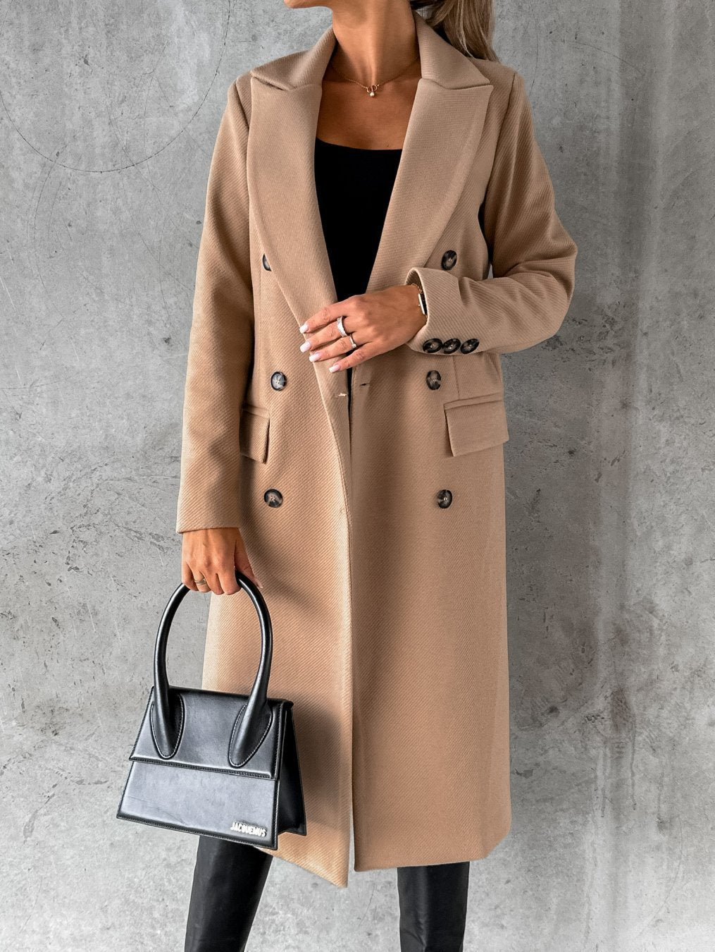 Damen Langer Mantel Zweireiher – Khaki – Noravolo