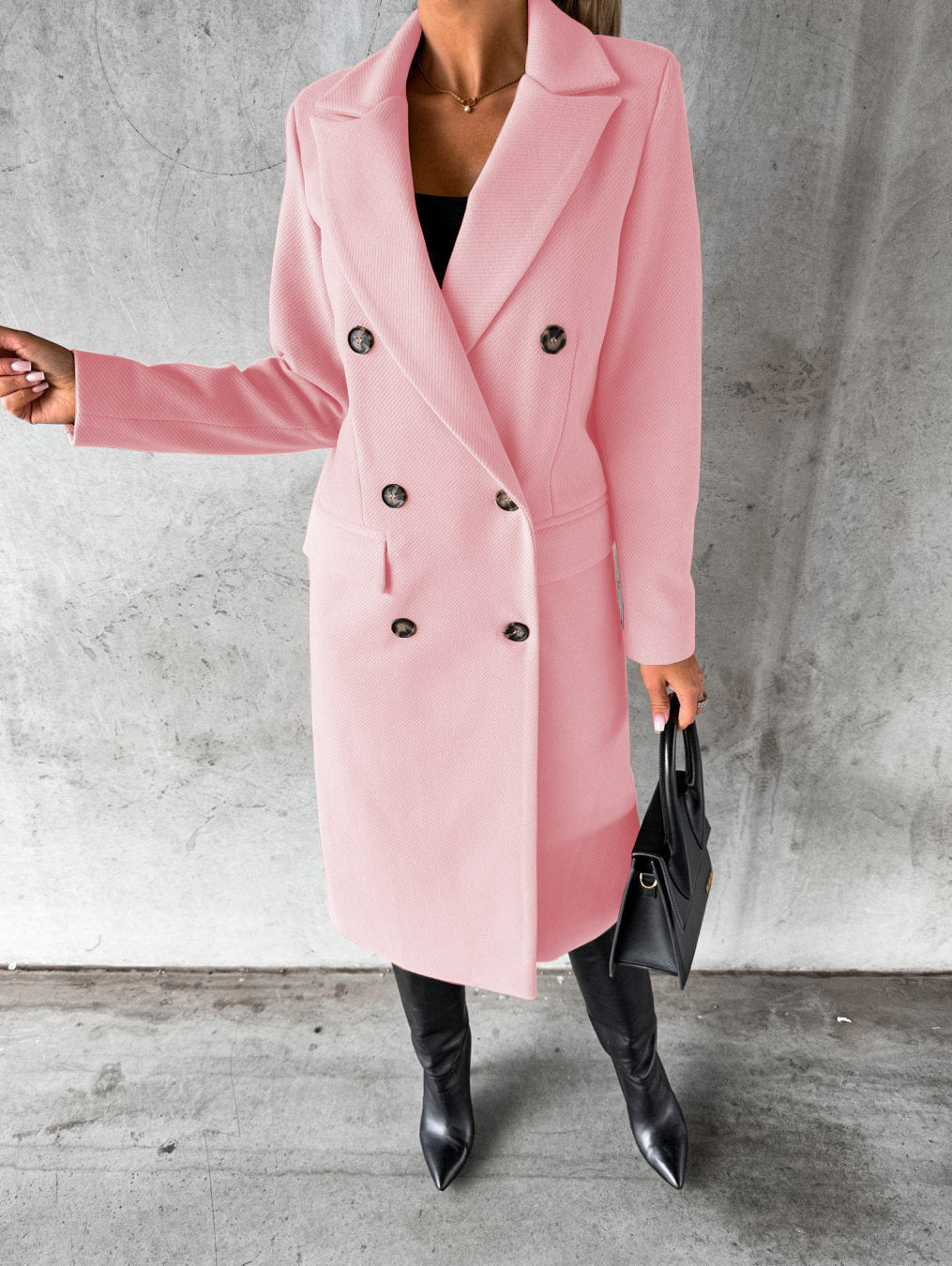 Damen Langer Mantel Zweireiher – Rosa – Noravolo