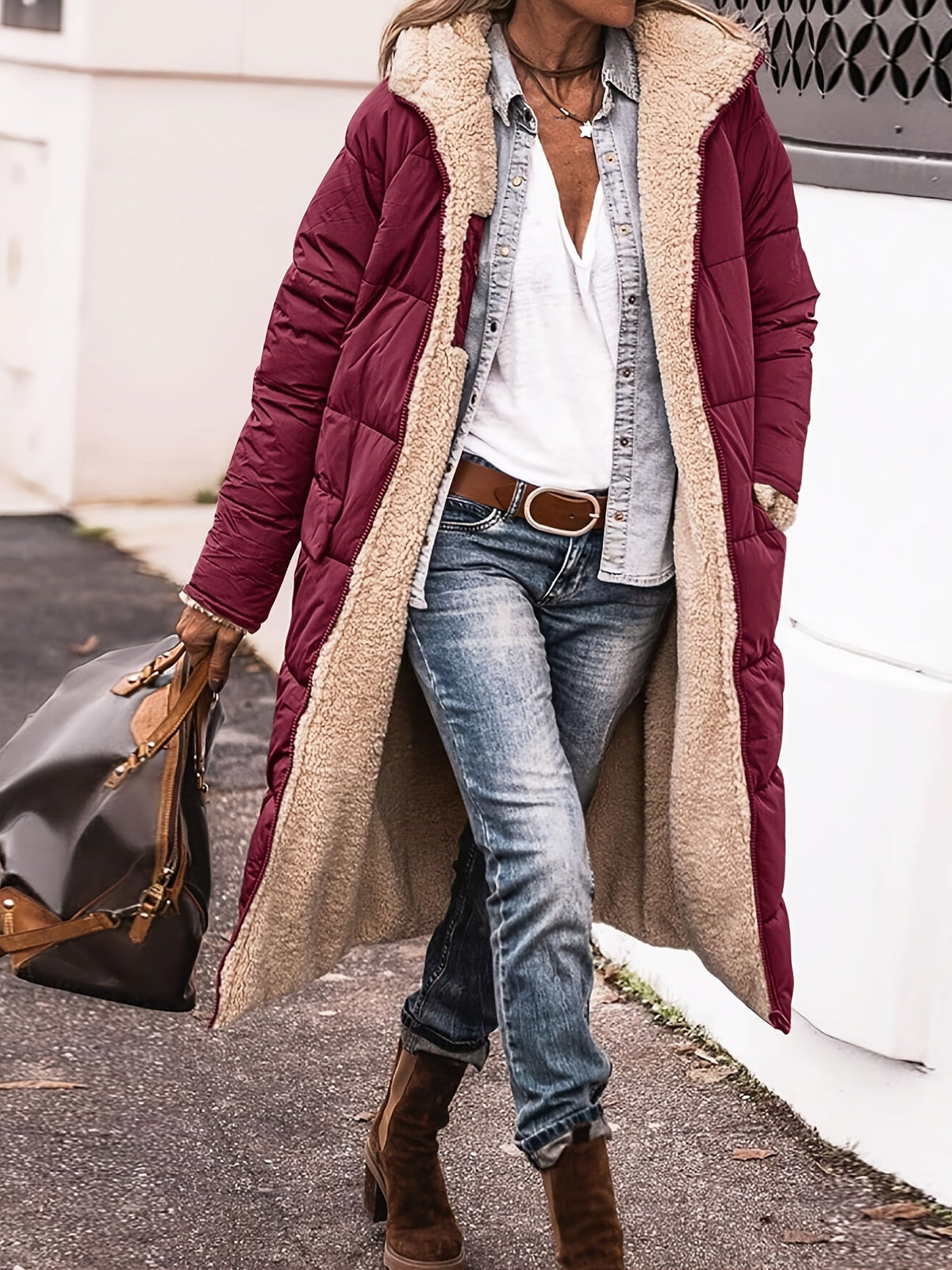 Damen Lange Winterjacke – Rot – Noravolo