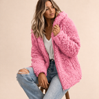 Damen Teddyfleece Wintermantel – Rosa – Noravolo