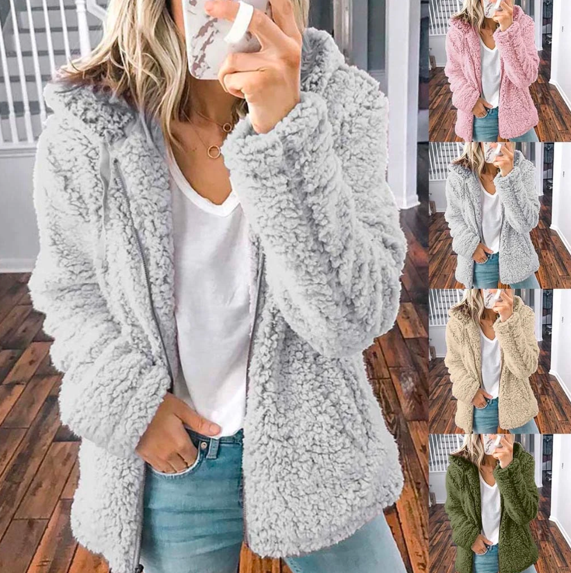 Damen Teddyfleece Wintermantel – Produktfoto – Noravolo