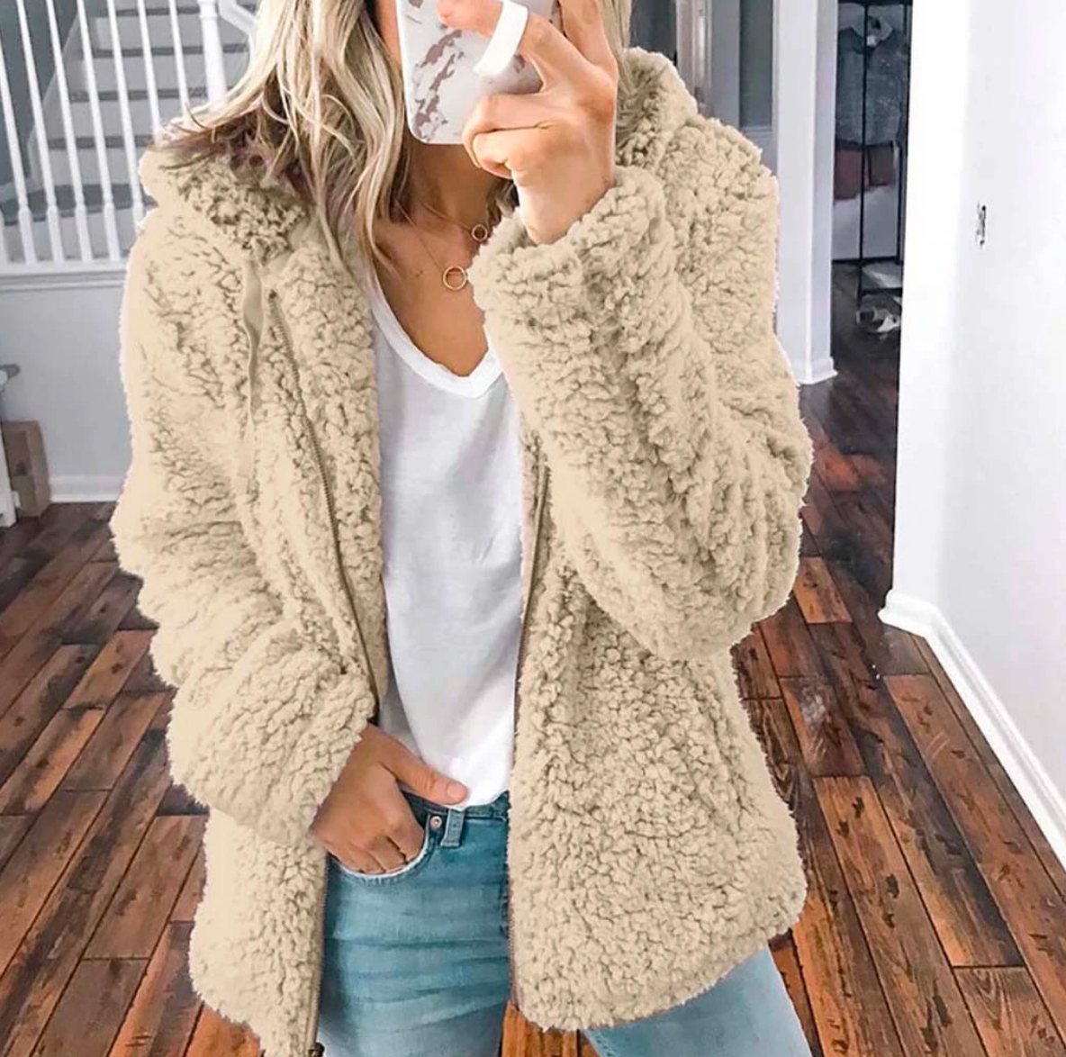 Damen Teddyfleece Wintermantel – Produktfoto – Noravolo