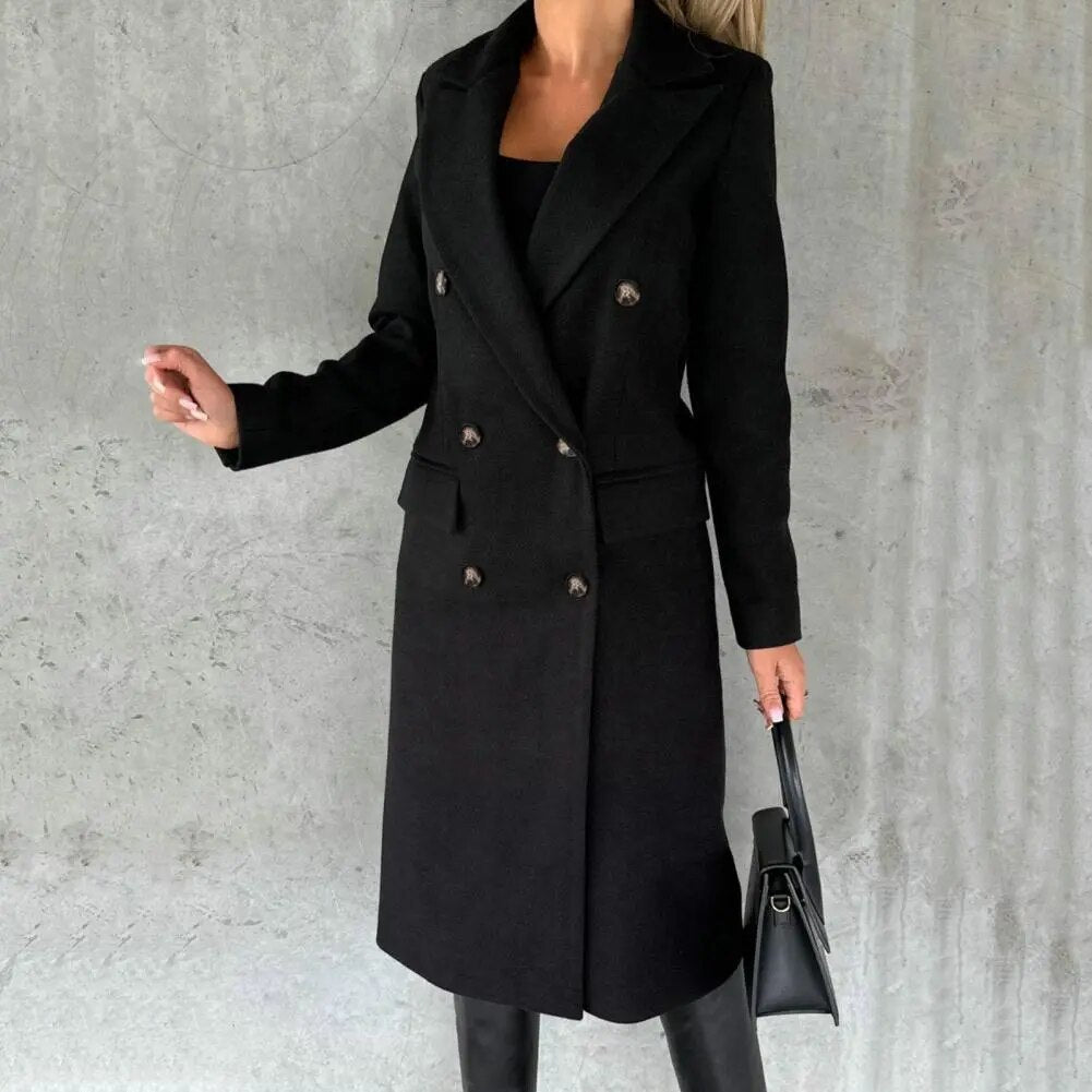 Damen Langer Wintermantel Zweireiher – Produktfoto – Noravolo