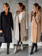 Damen Langer Wintermantel Zweireiher – Produktfoto – Noravolo