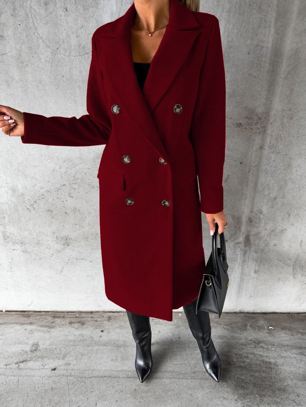 Damen Langer Wintermantel Zweireiher – Produktfoto – Noravolo