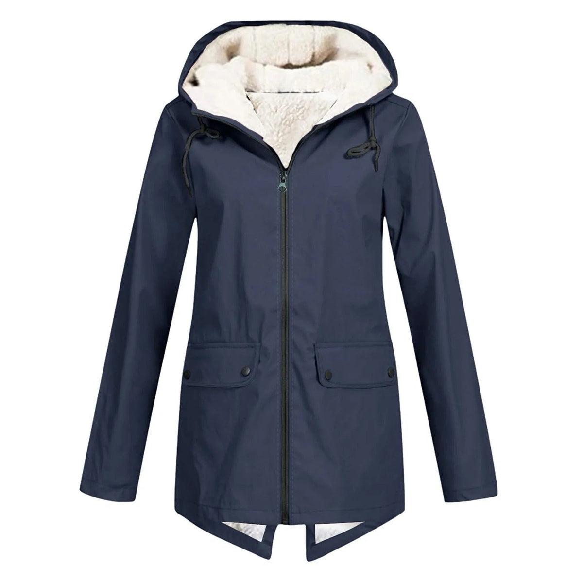 Damen Wintermantel mit abnehmbarer Kapuze – Marineblau – Noravolo
