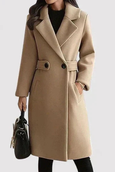 Damen Langer Mantel mit Gürtel – Beige – Noravolo