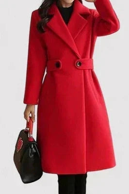 Damen Langer Mantel mit Gürtel – Rot – Noravolo