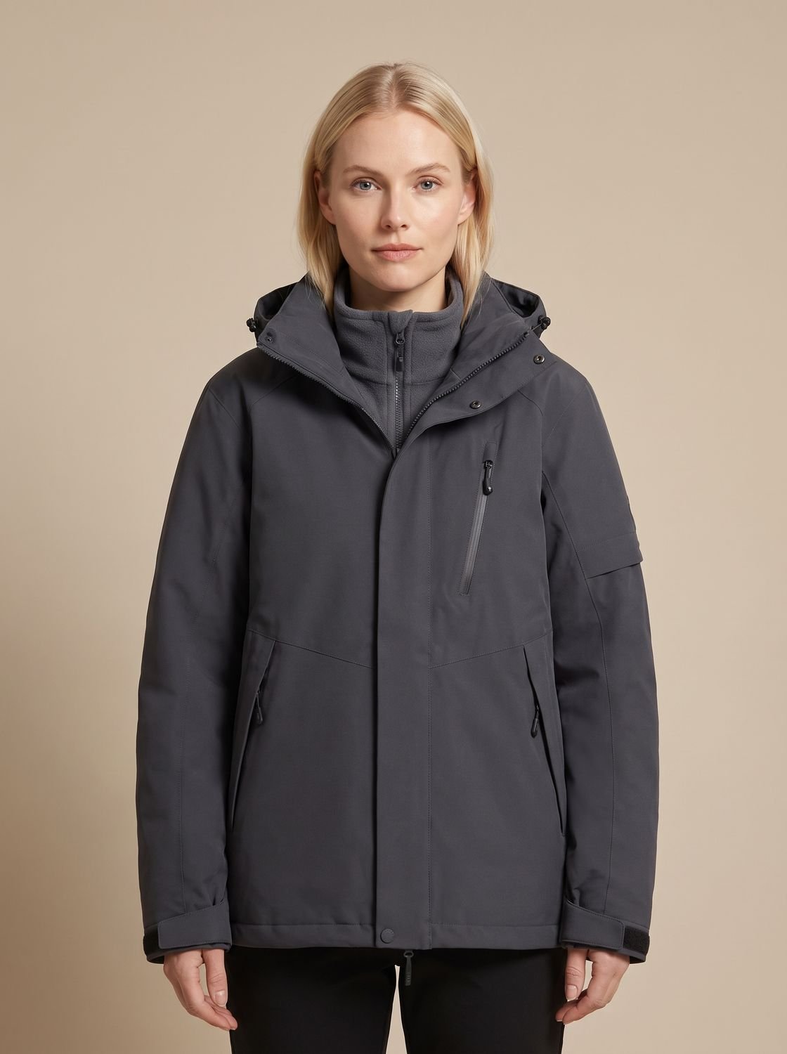 Damen Winterjacke mit abnehmbarer Kapuze – Schwarz – Noravolo