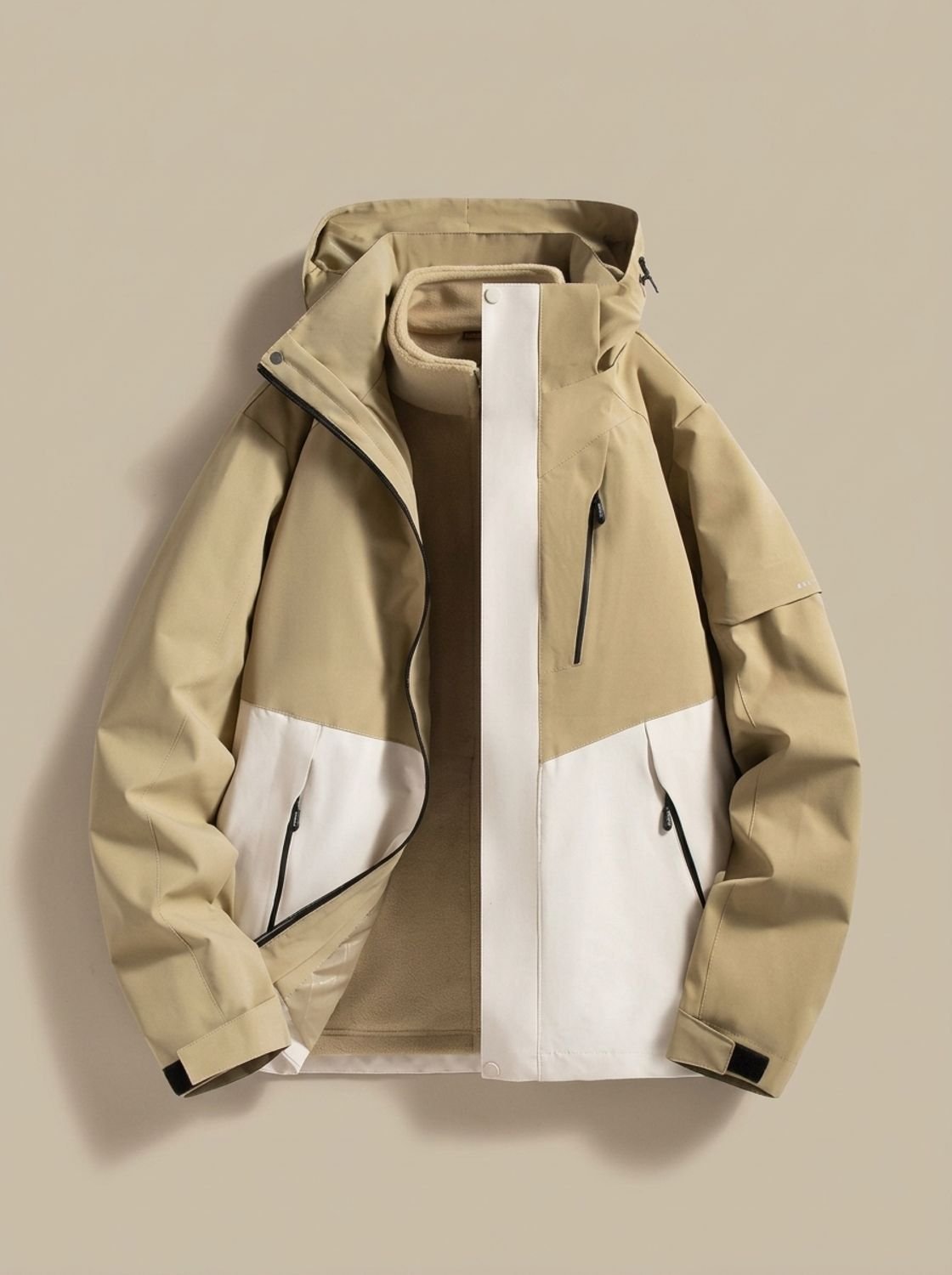 Damen Winterjacke mit abnehmbarer Kapuze – Beige – Noravolo