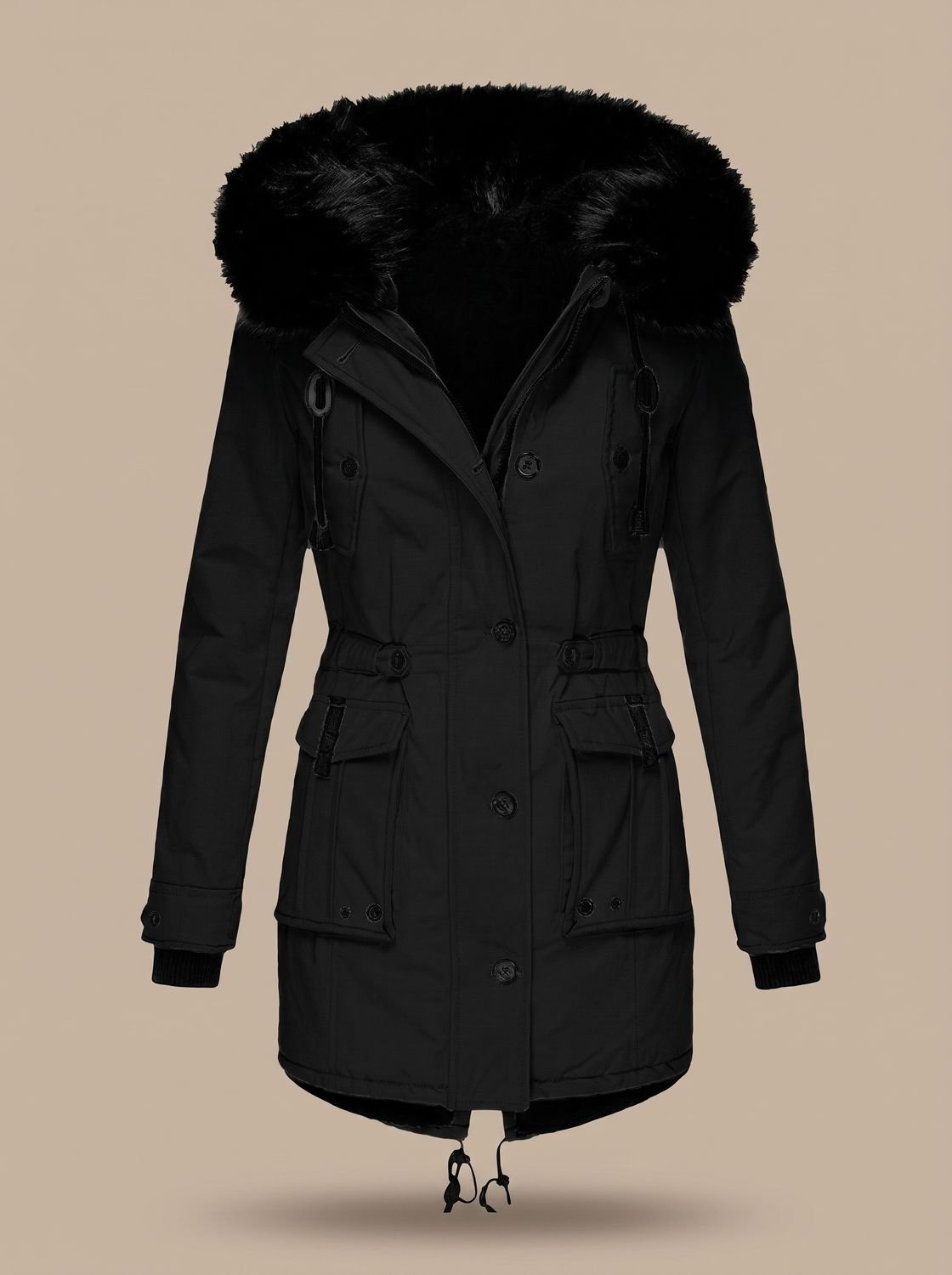 Damen Winterparka tailliert – Schwarz – Noravolo