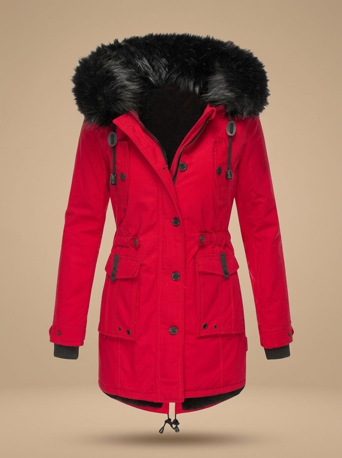 Damen Winterparka tailliert – Rot – Noravolo