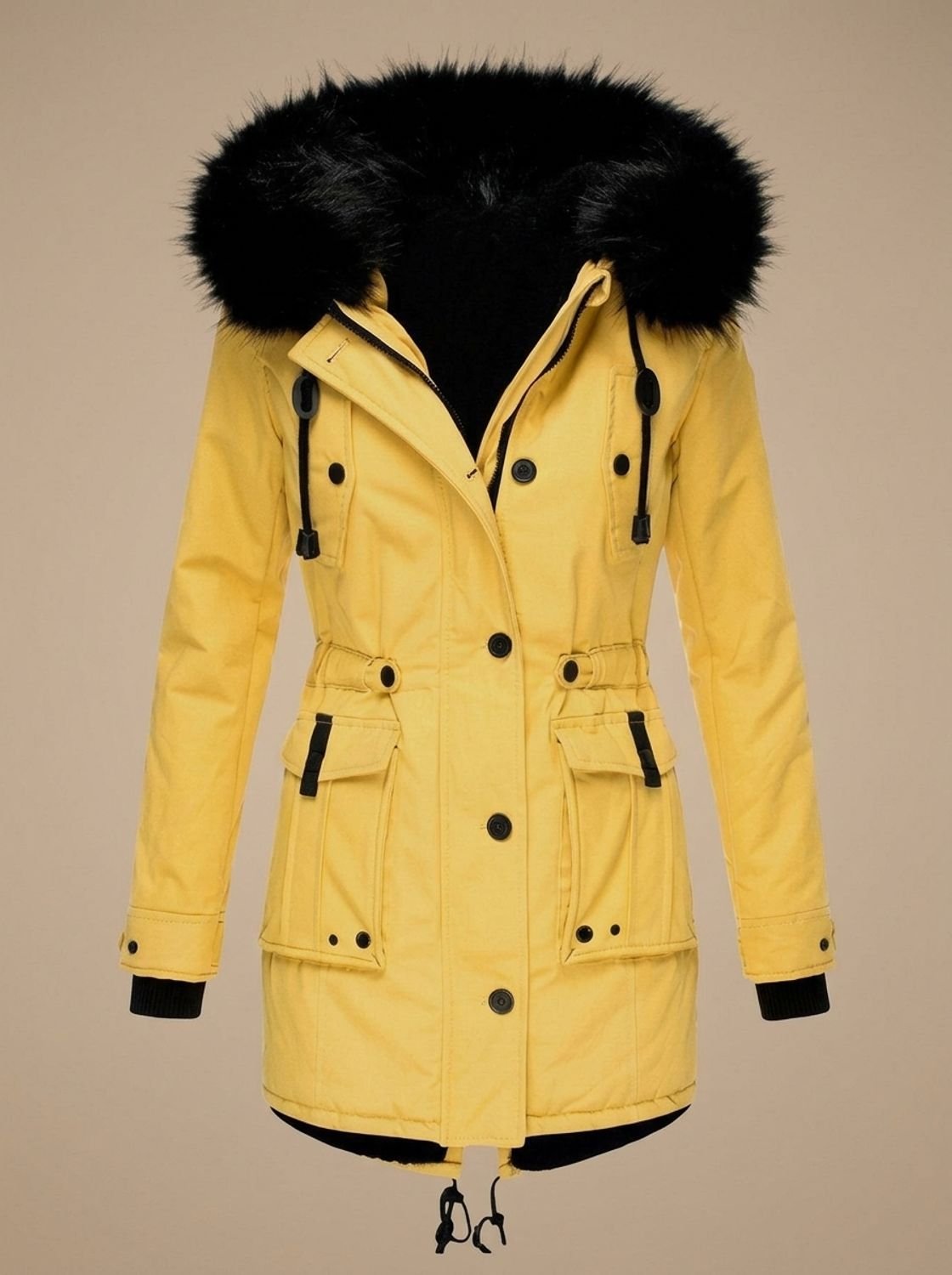 Damen Winterparka tailliert – Gelb – Noravolo