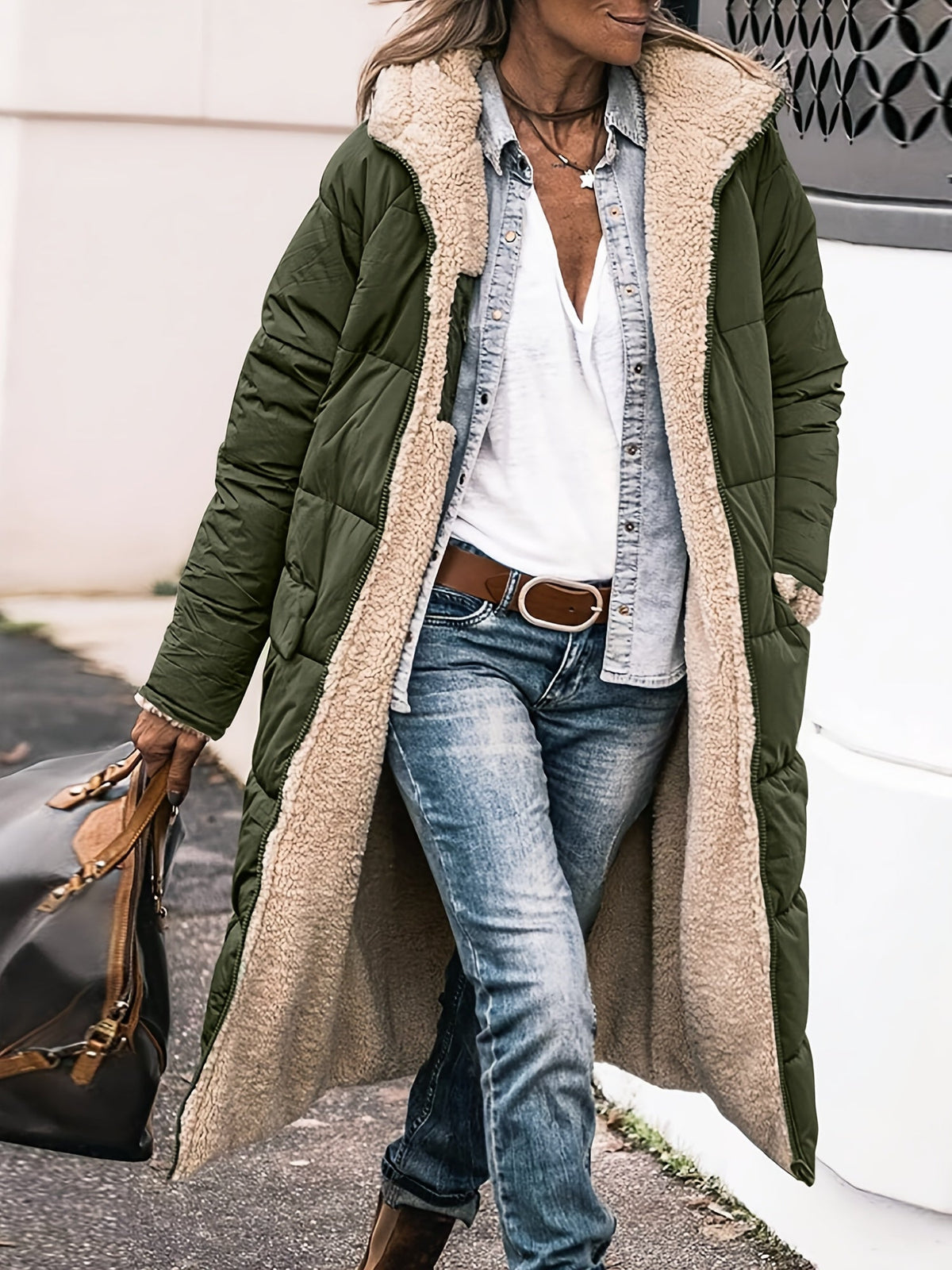 Damen Lange Winterjacke – Grün – Noravolo