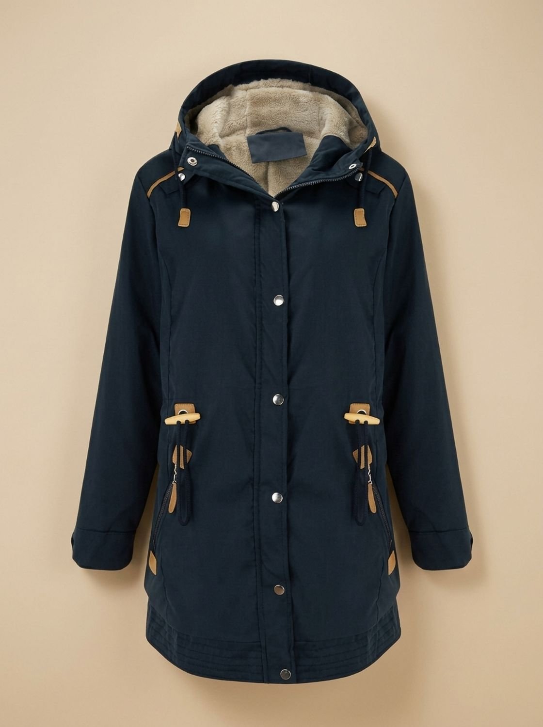 Damen Winterparka mit Fleece-Kapuze – Marineblau – Noravolo