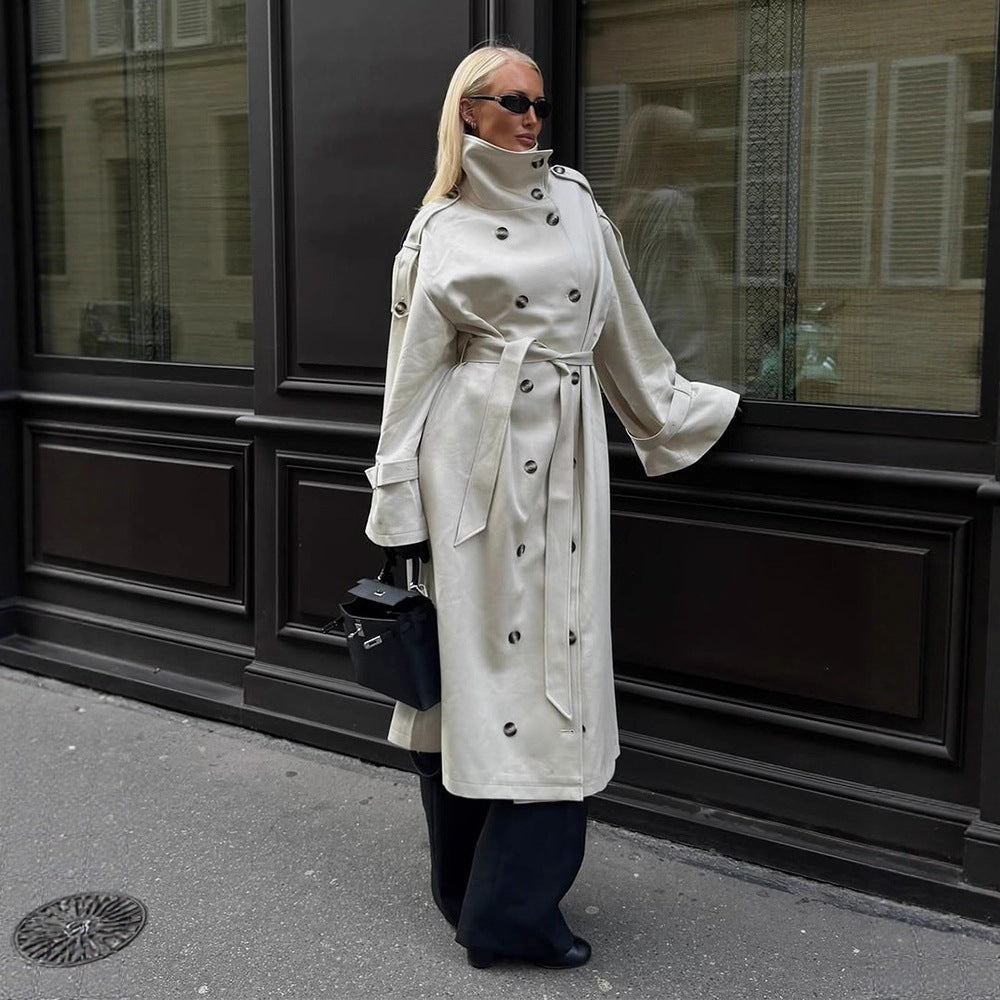 Damen Langmantel in Leder-Optik – Produktfoto – Noravolo