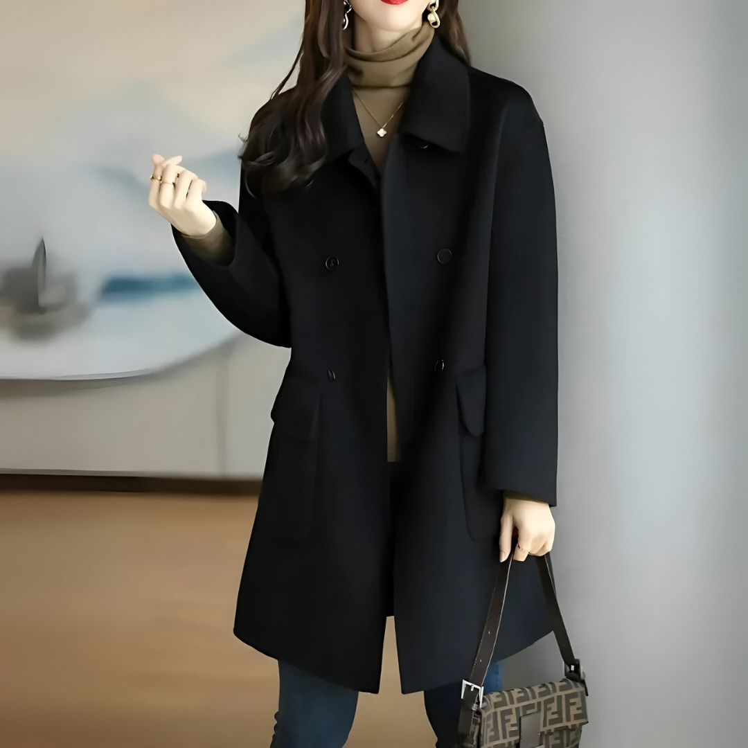 Damen Langer Wintermantel – Schwarz – Noravolo