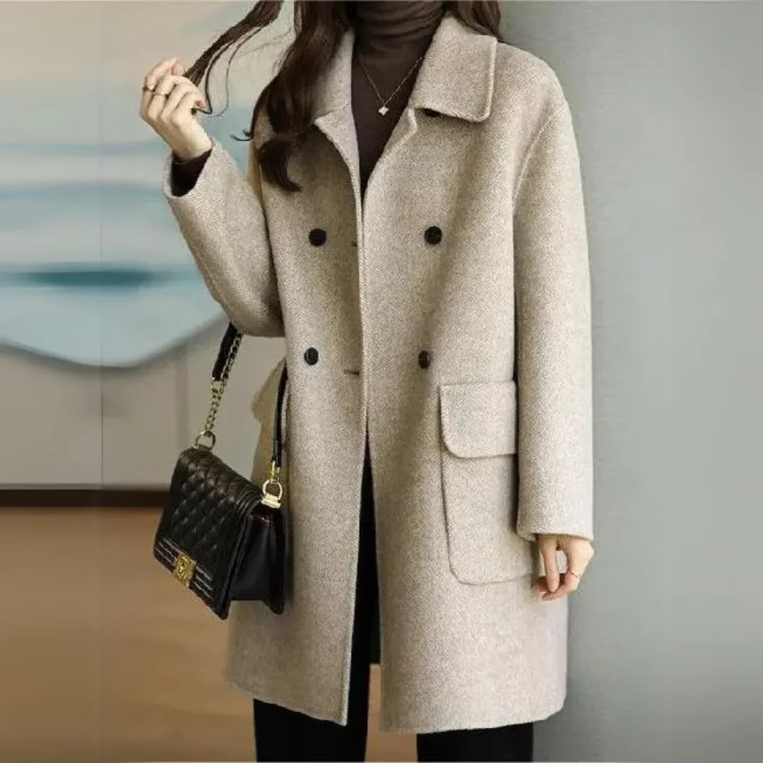 Damen Langer Wintermantel – Beige – Noravolo