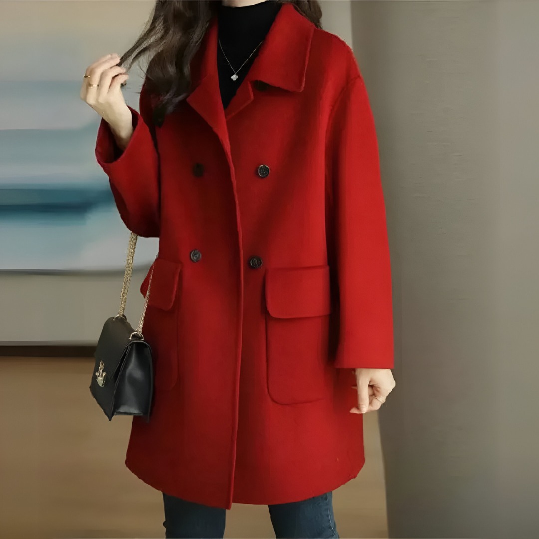 Damen Langer Wintermantel – Rot – Noravolo