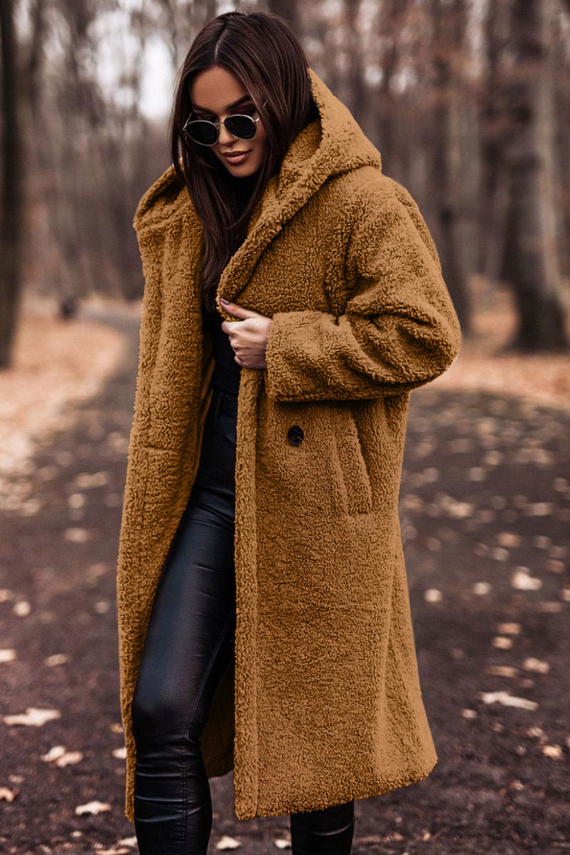 Damen Teddymantel Oversize – Hellbraun – Noravolo