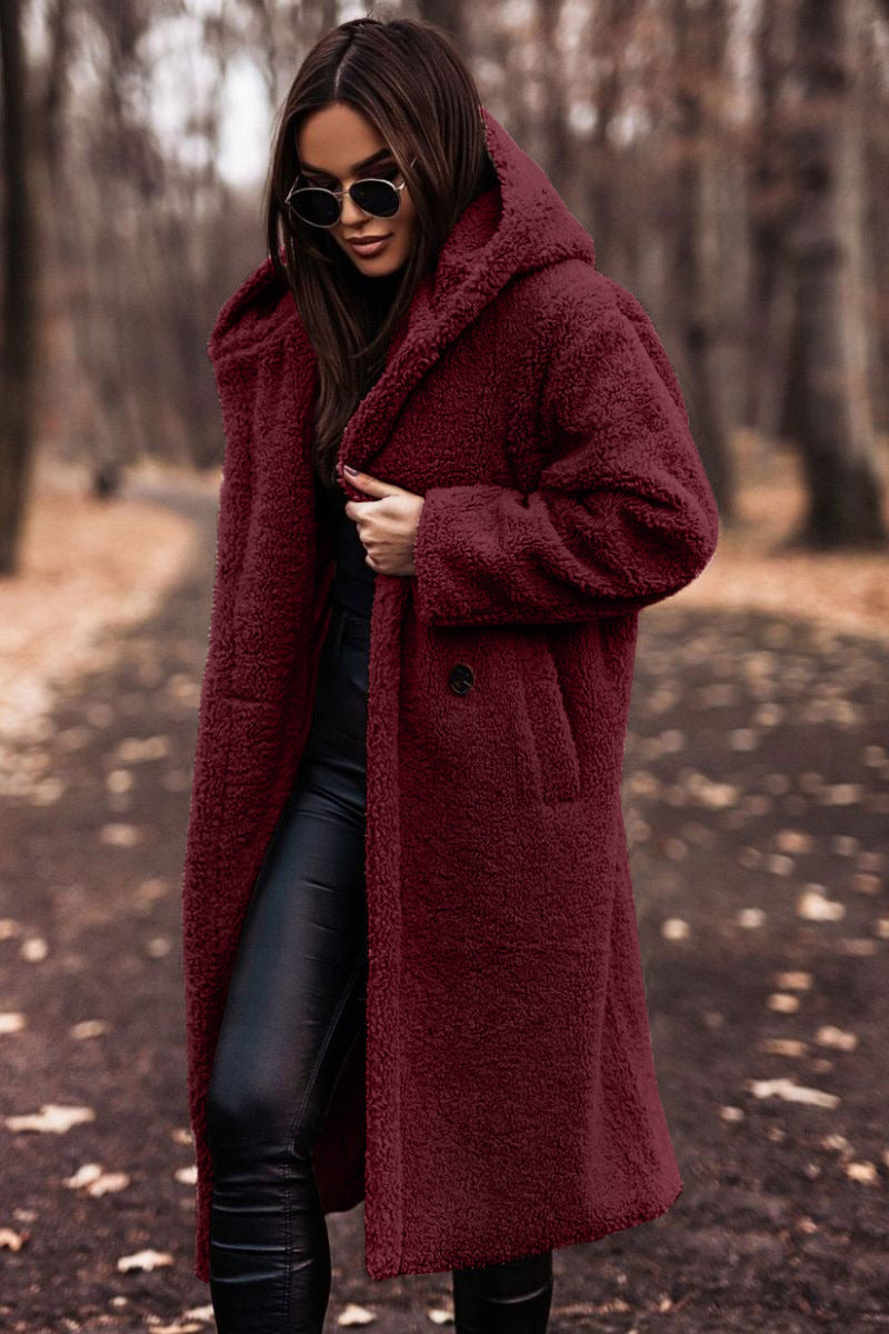 Damen Teddymantel Oversize – Rot – Noravolo