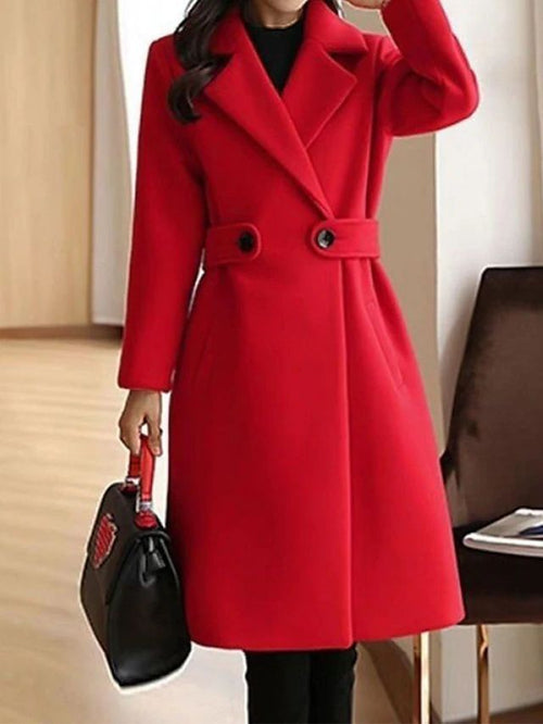 Damen Langer Mantel lockerer Schnitt – Rot – Noravolo