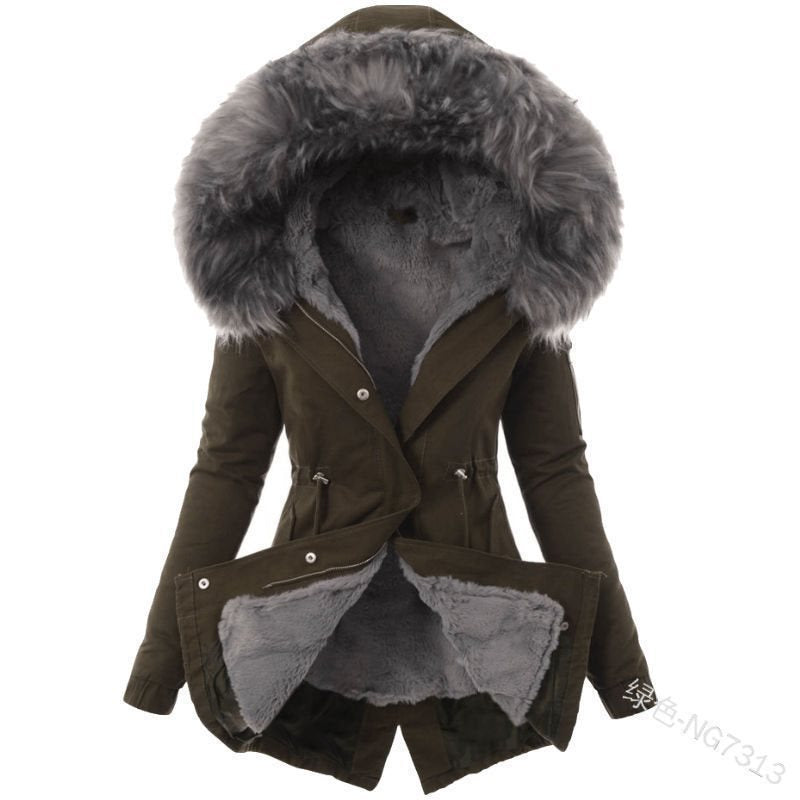 Damen Winterjacke mit Kapuze – Olivgrün – Noravolo