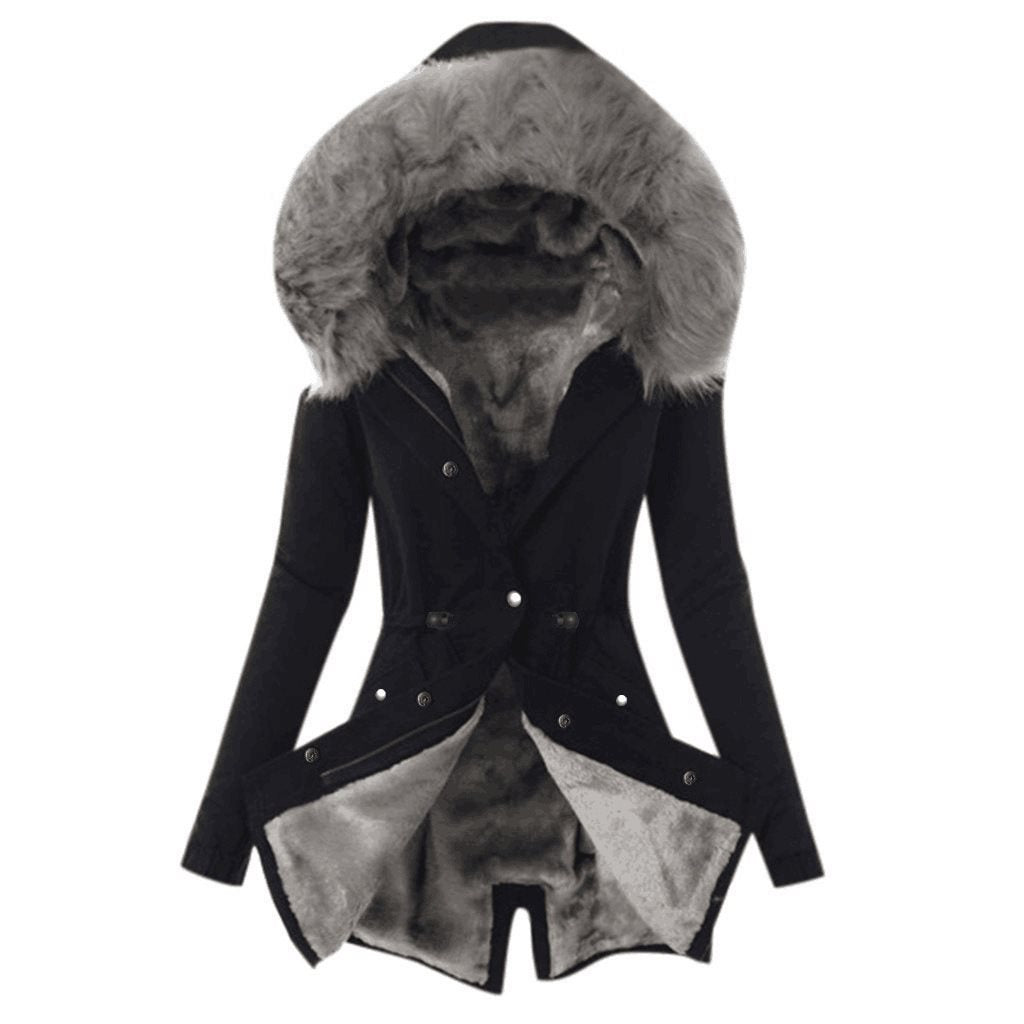 Damen Winterjacke mit Kapuze – Schwarz – Noravolo