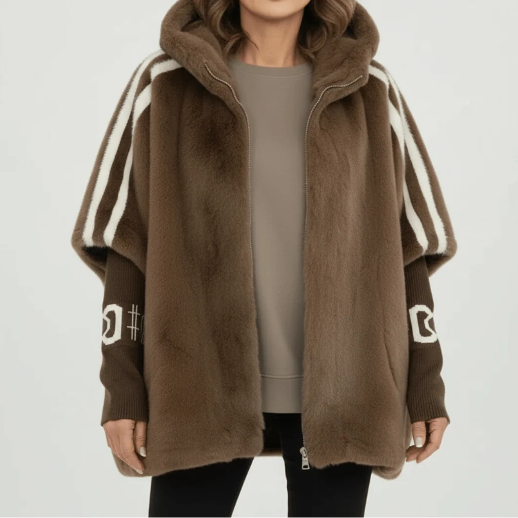 Damen Winterjacke mit Kapuze – Braun – Noravolo