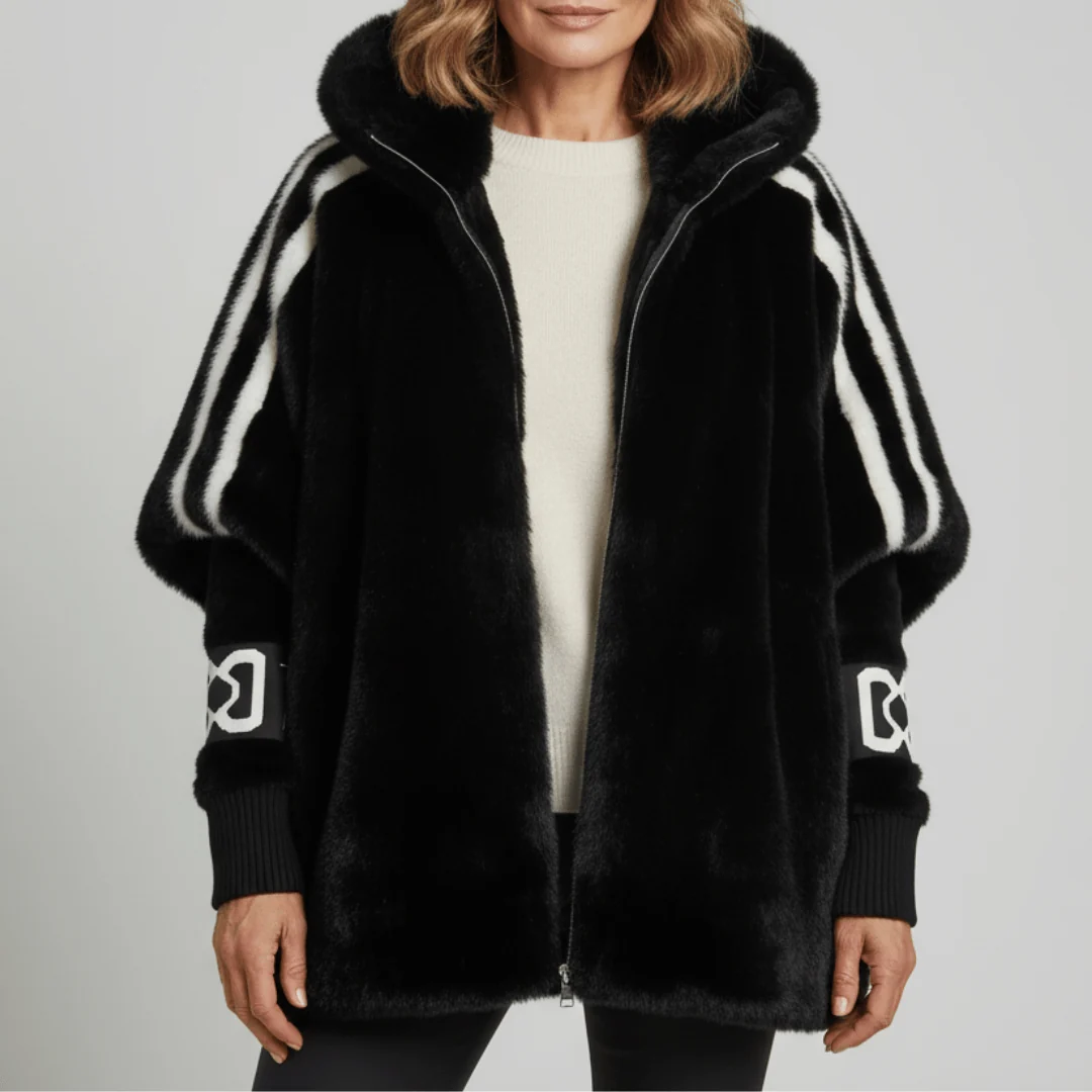 Damen Winterjacke mit Kapuze – Schwarz – Noravolo