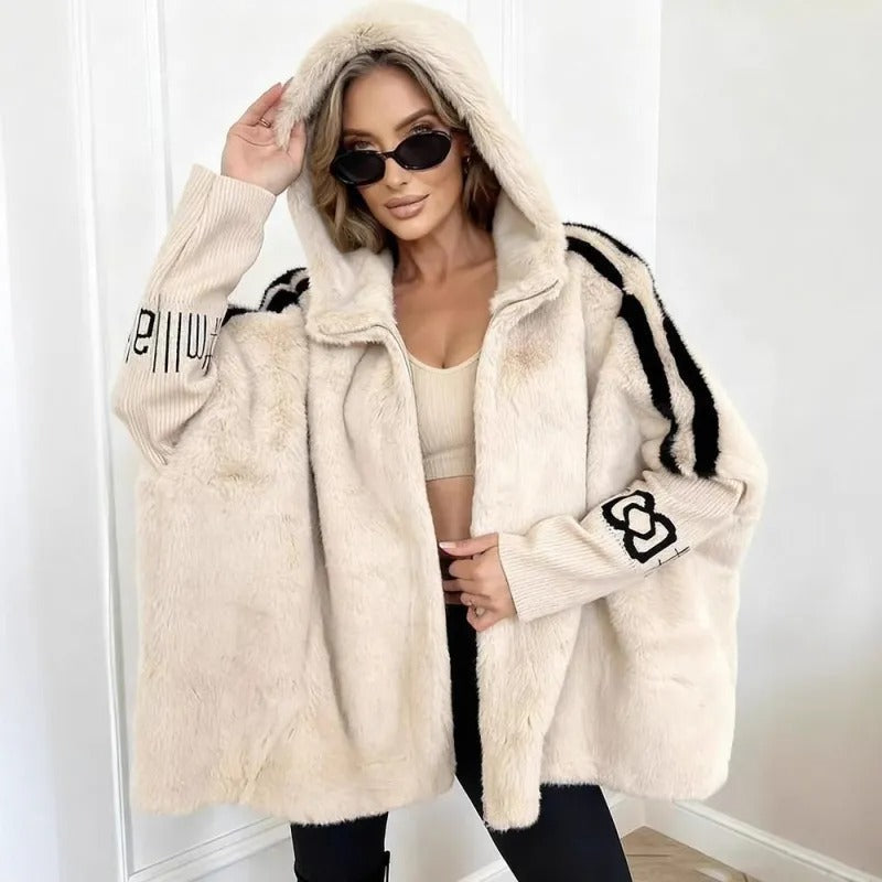 Damen Winterjacke mit Kapuze – Aprikose – Noravolo