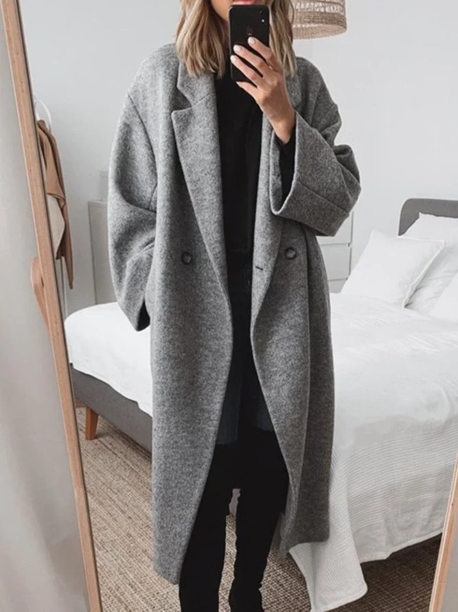 Damen Mantel Zweireiher – Grau – Noravolo