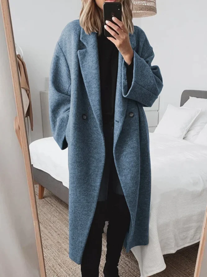 Damen Mantel Zweireiher – Blau – Noravolo