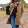 Damen Mantel mit Knopfleiste – Khaki – Noravolo