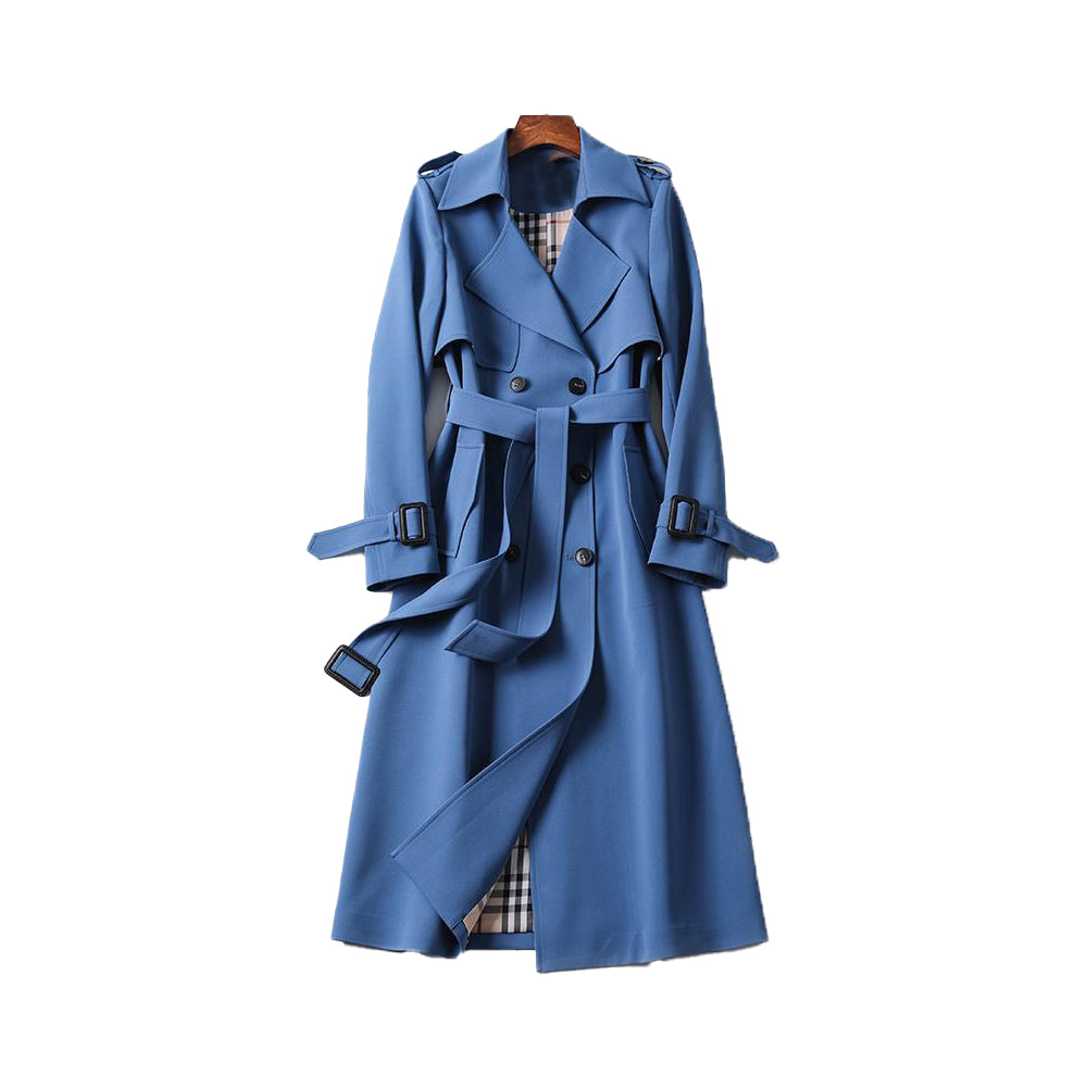 Damen Trenchcoat mit Bindegürtel – Blau – Noravolo