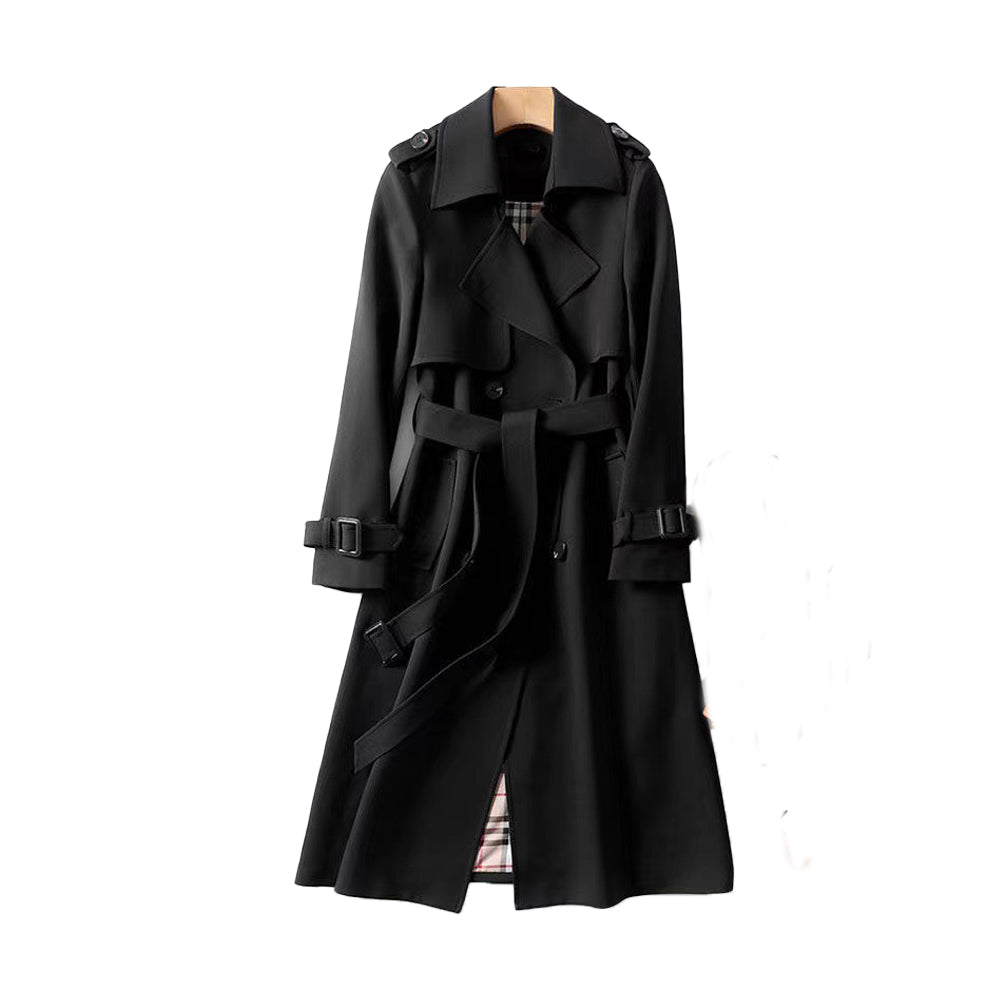 Damen Trenchcoat mit Bindegürtel – Schwarz – Noravolo