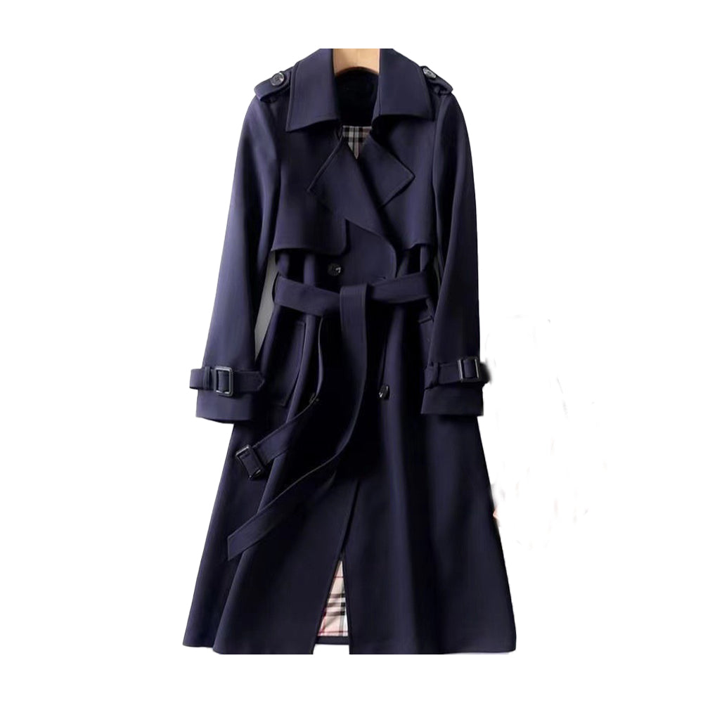 Damen Trenchcoat mit Bindegürtel – Marineblau – Noravolo