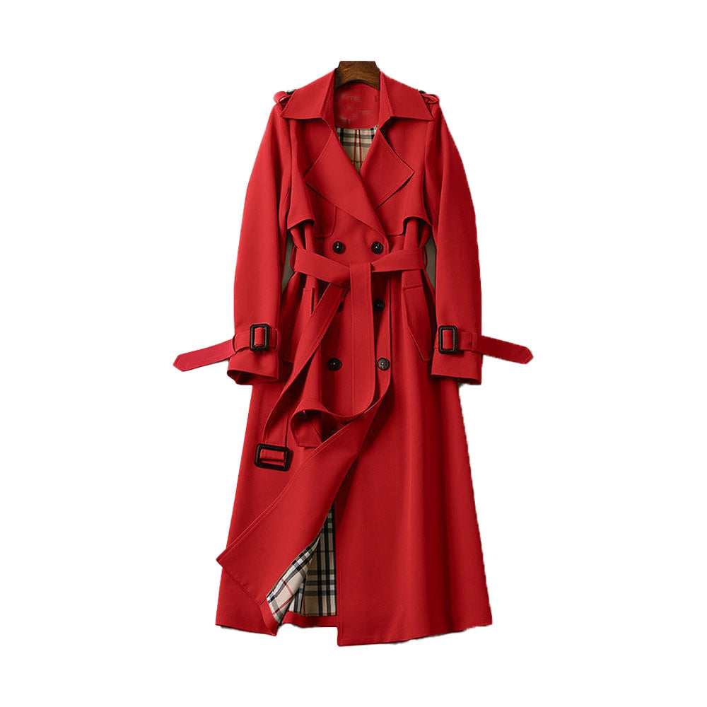 Damen Trenchcoat mit Bindegürtel – Rot – Noravolo