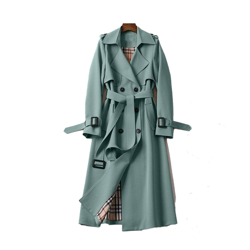 Damen Trenchcoat mit Bindegürtel – Grün – Noravolo