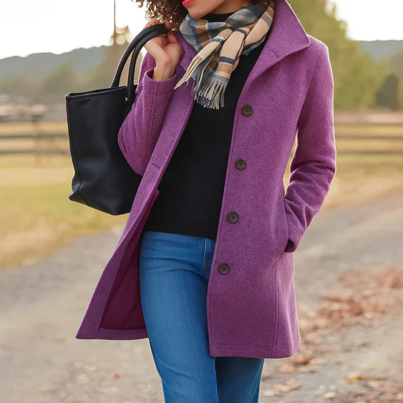 Damen Mantel mit Knopfleiste – Violett – Noravolo