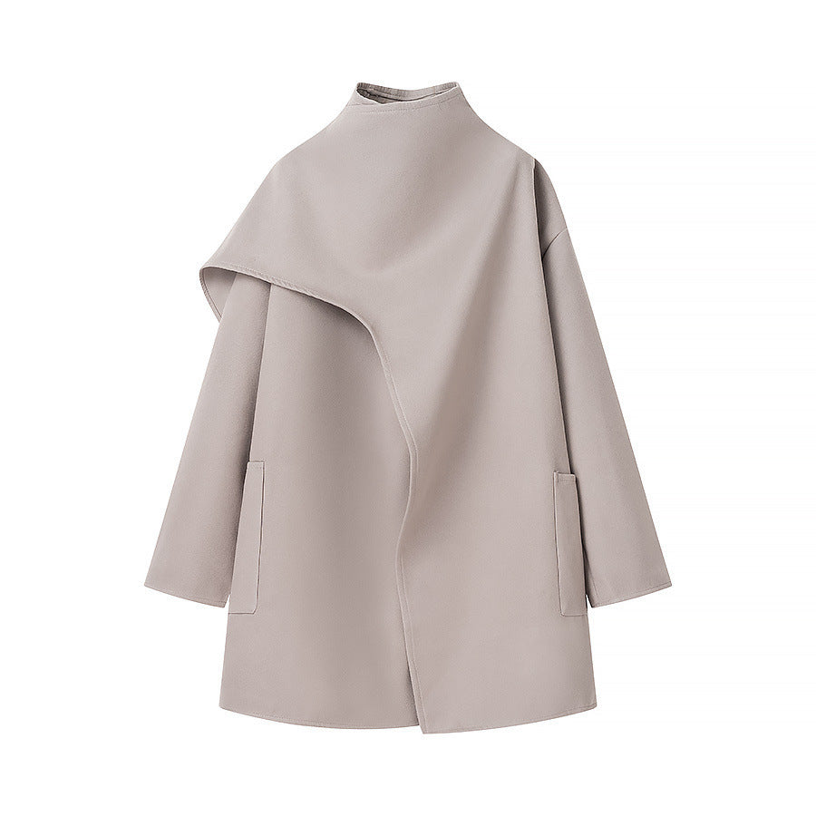 Damen Wintermantel mit asymmetrischem Cape – Grau – Noravolo