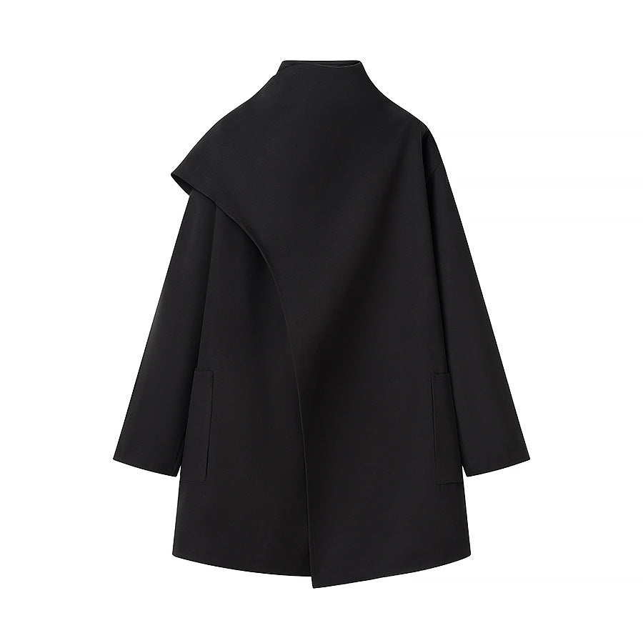 Damen Wintermantel mit asymmetrischem Cape – Schwarz – Noravolo
