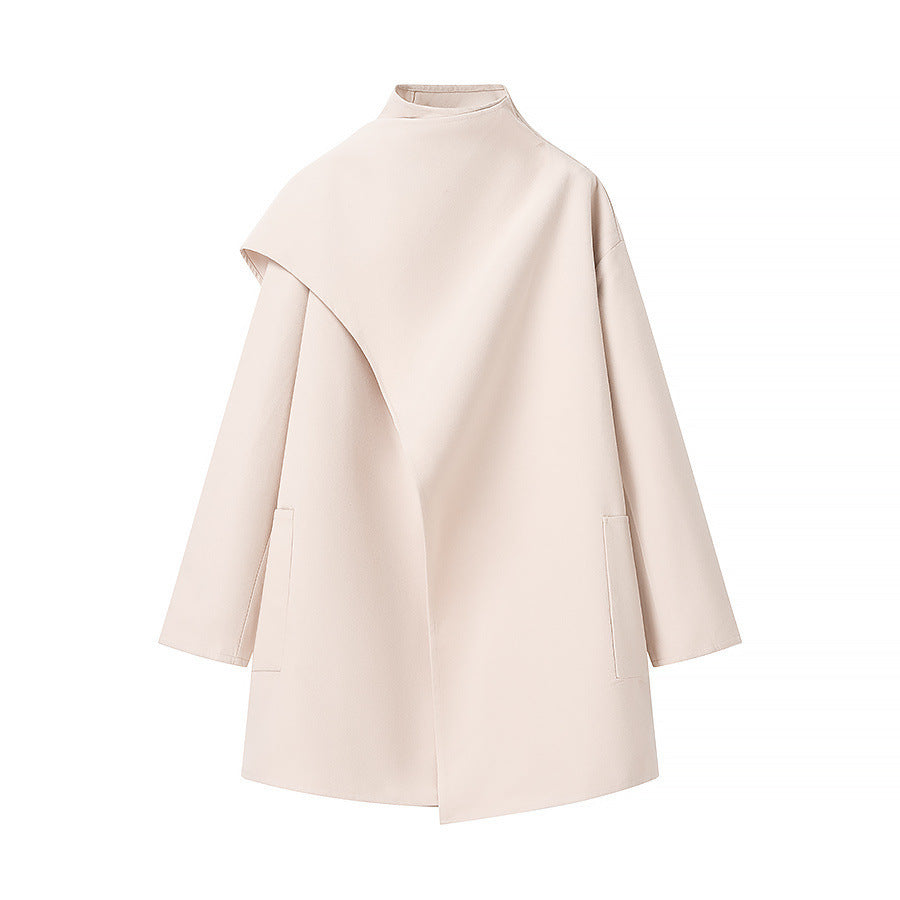 Damen Wintermantel mit asymmetrischem Cape – Creme – Noravolo
