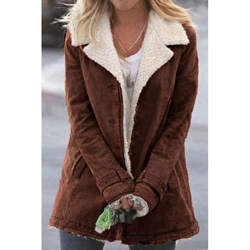 Damen Wintermantel mit Fleecefutter – Braun – Noravolo