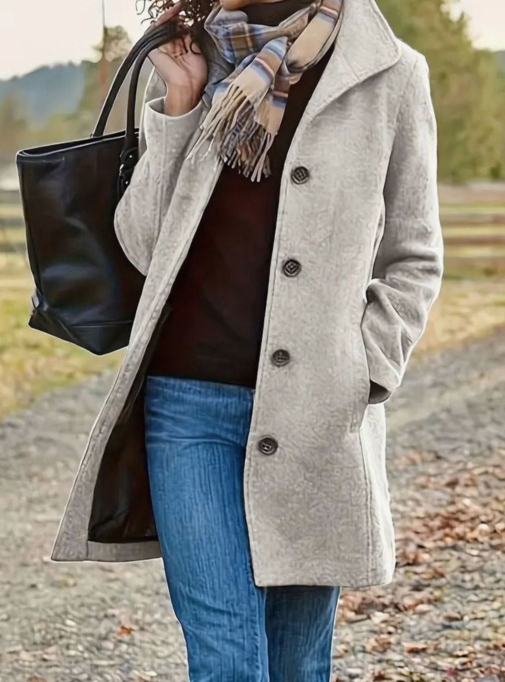 Damen Mantel schlank geschnitten – Grau – Noravolo