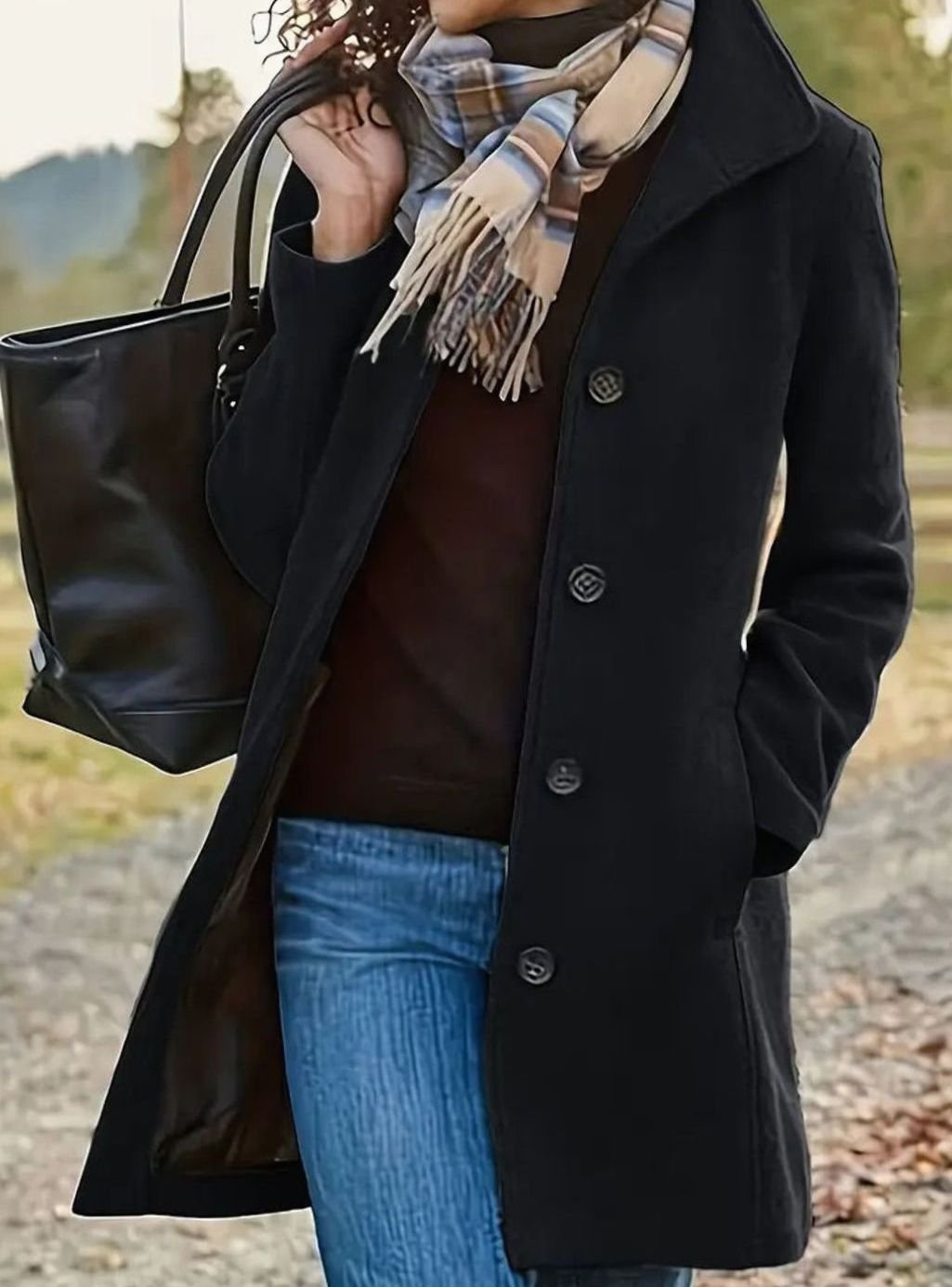 Damen Mantel schlank geschnitten – Schwarz – Noravolo