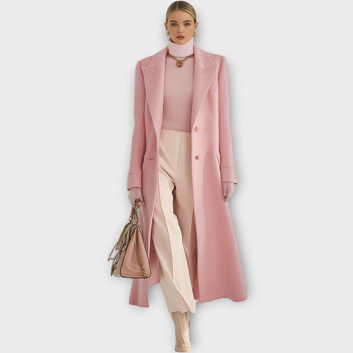 Damen Langer Mantel tailliert – Rosa – Noravolo