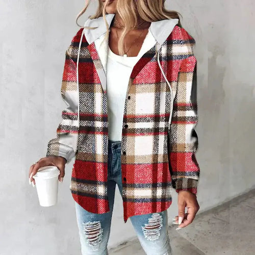Damen Jacke mit Kapuze – Rot – Noravolo